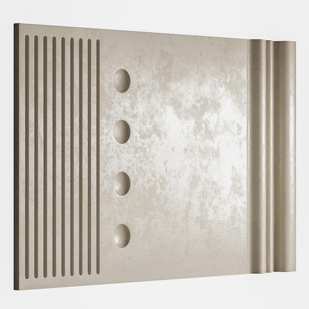 A white wall with a grey stripe and four round holes