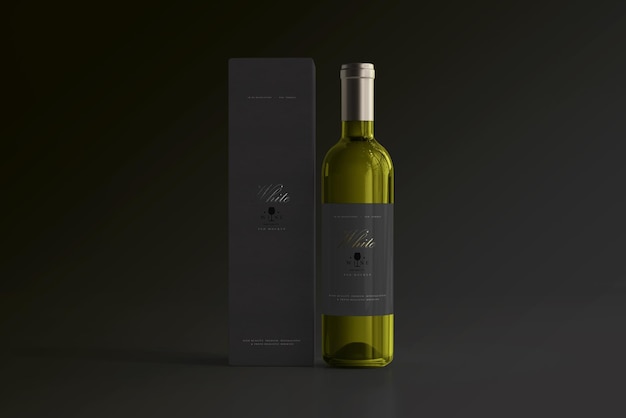 Bottiglia di vino bianco con scatola mockup