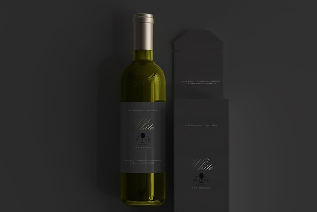 White Wine Bottle with Box Mockup