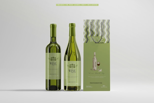 White wine with paper bag mockup