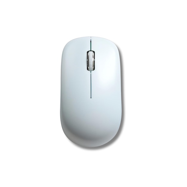 White wireless computer mouse top view isolated on transparent background