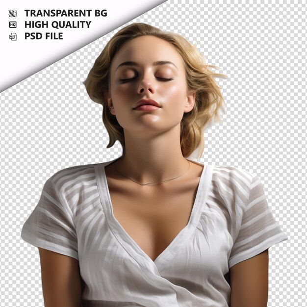 PSD white woman napping ultra realistic style white backgroun