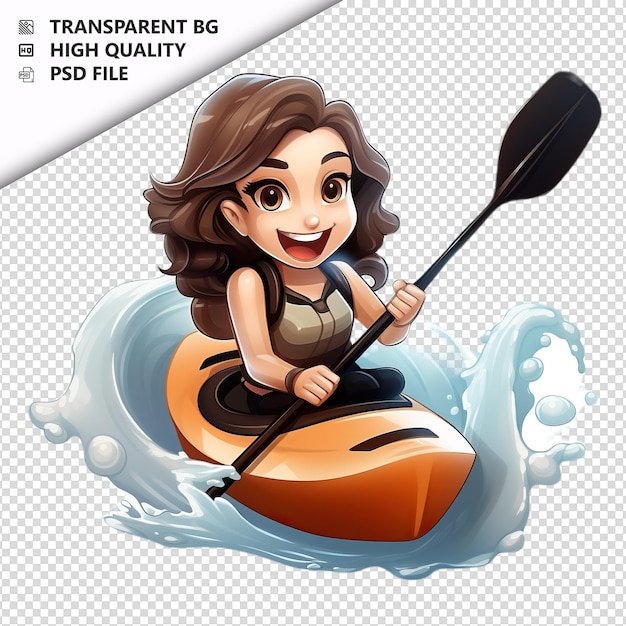 PSD white woman paddling 3d cartoon style white background is