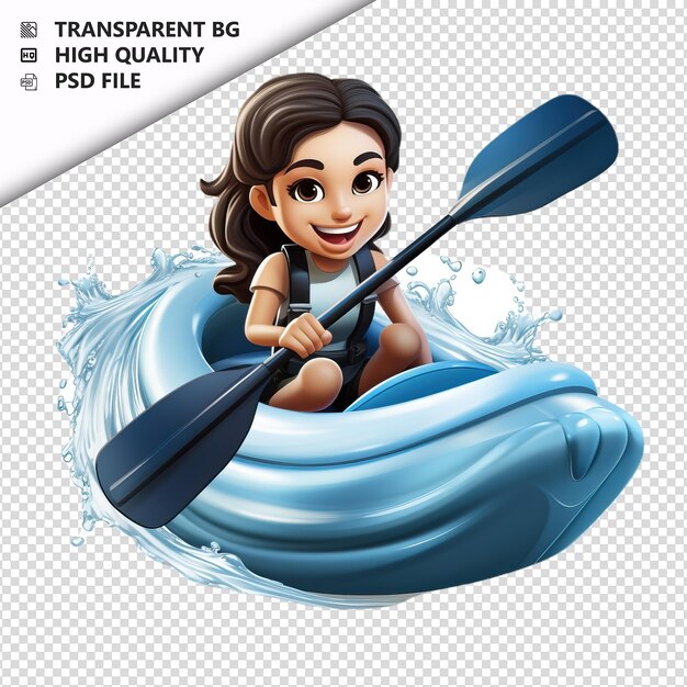 PSD white woman paddling 3d cartoon style white background is