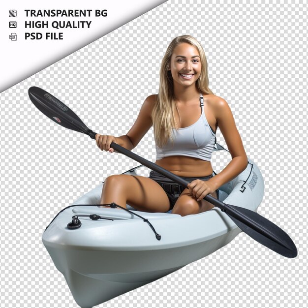 PSD white woman paddling ultra realistic style white backgrou