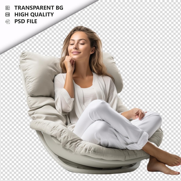 White woman relaxing ultra realistic style white backgrou