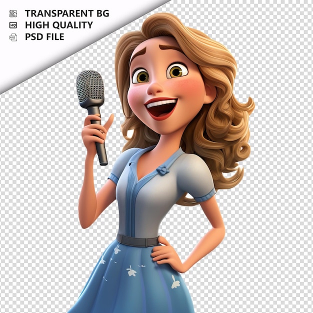 PSD white woman singing 3d cartoon style white background iso