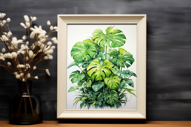 PSD white wood frame mockup with modern painting