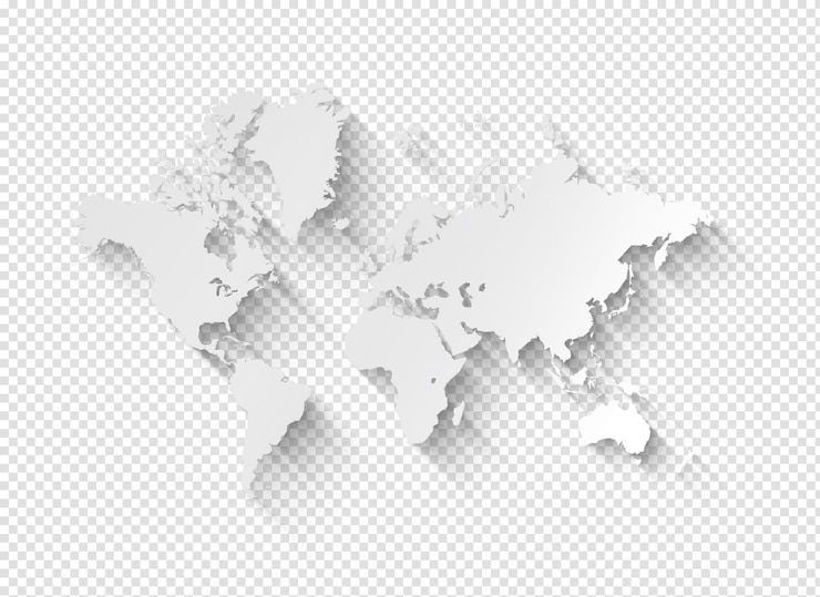 PSD white world map illustration on a transparent background