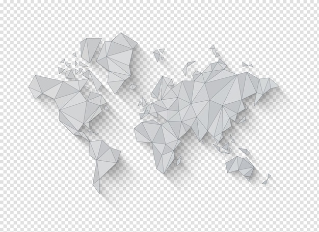 PSD Белая форма карты мира, сделанная из многоугольников 3d-иллюстрации, изолированной на прозрачном фоне