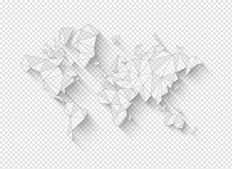 PSD white world map shape made of polygons 3d illustration on a transparent background