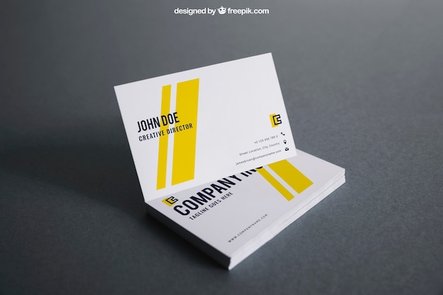 White and yellow business card mockup