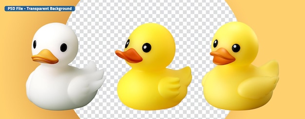 PSD white and yellow duck set cute 3d banner of kids bath toys