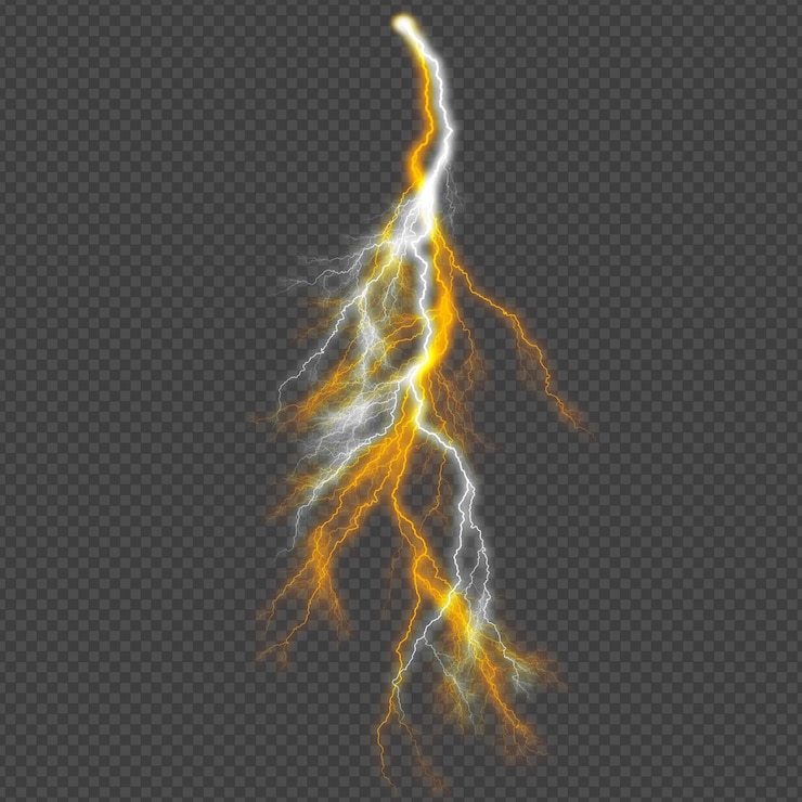 PSD white and yellow glow lightning effect isolated on transparent background