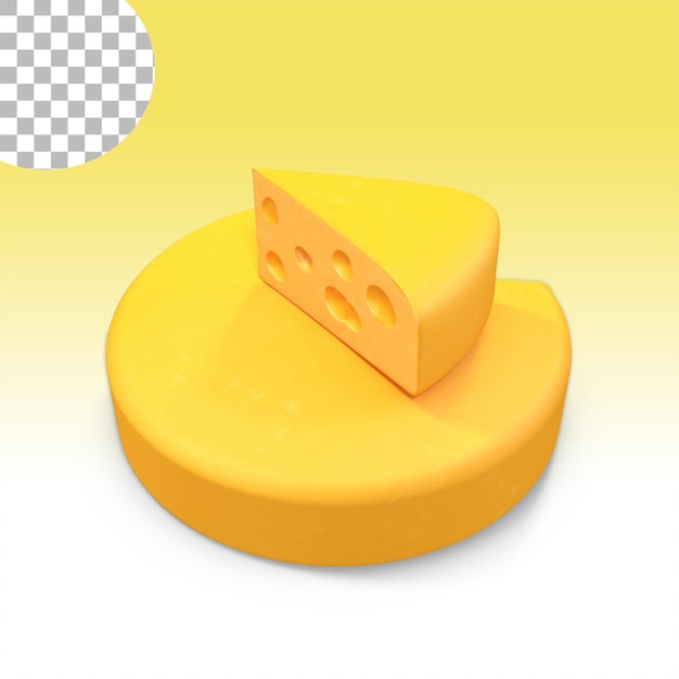 PSD a whole head of yellow cheese with a cut piece