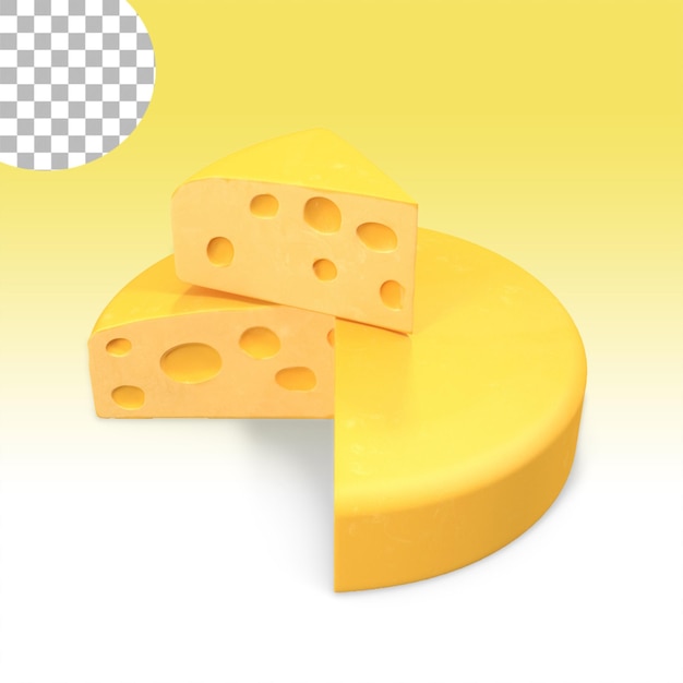 PSD a whole head of yellow cheese with a cut piece