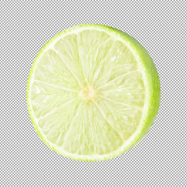 PSD whole and sliced limes sour green fruit isolated on alpha background