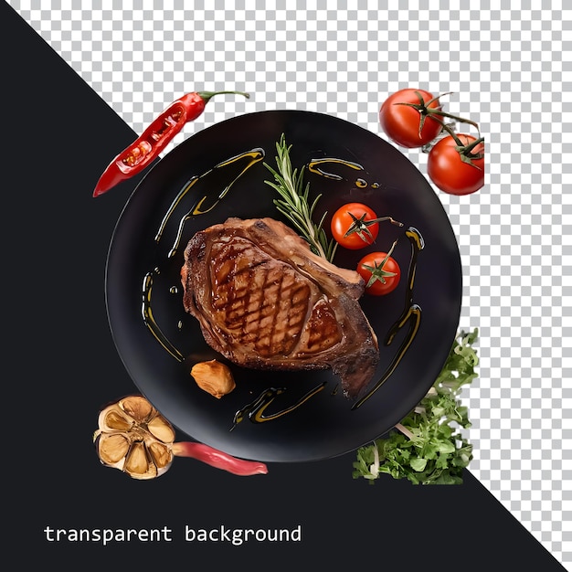 Целый табачный курица на тарелке с помидорами и травами на прозрачном фоне