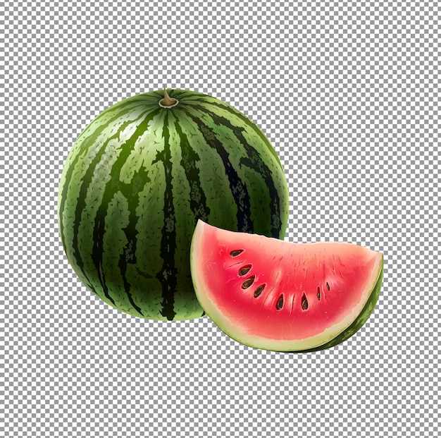 Whole watermelon with slice isolated on transparent background