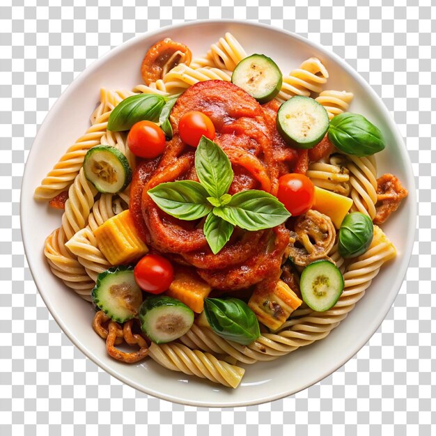 PSD whole wheat pasta on plate on transparent background