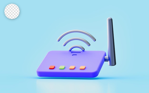 Concetto di rendering 3d del segno del router wi-fi per la comunicazione satellitare del segnale internet dell'onda collega il telefono