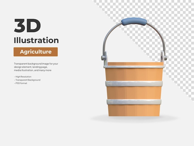 PSD wiadro z drewna rolnictwo hodowla 3d ikona ilustracja