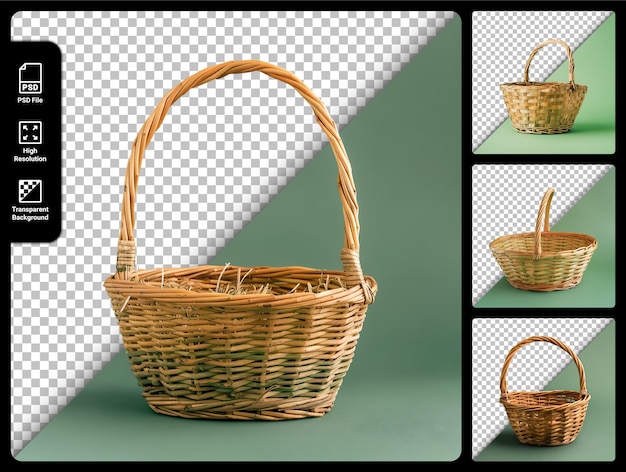 PSD wicker basket collection isolated on transparent background