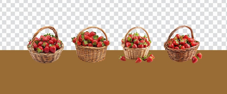 PSD a wicker basket filled with fresh ripe strawberries ready for a healthy snack