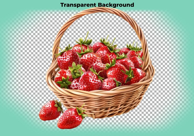 PSD 딸기 로 가득 찬 wicker 바구니 고립 된 투명한 배경 png 절단