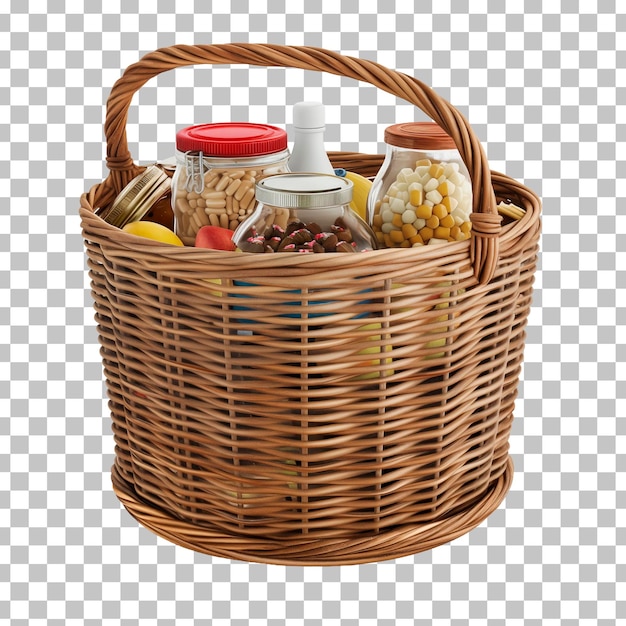 PSD a wicker basket with a jar of food in it