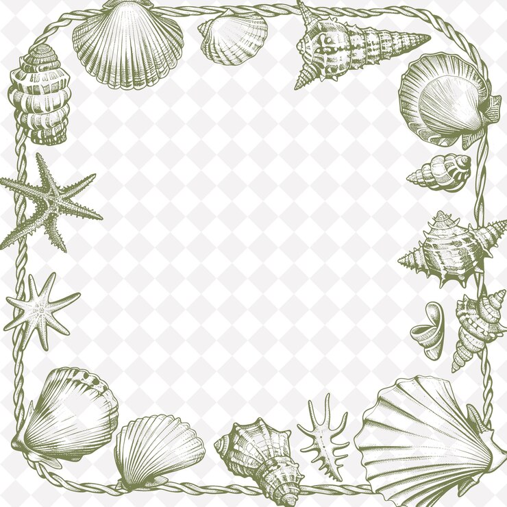 Wicker Frame with Seashell Strings and Beach Themed Decorati PNG Kreatywny projekt tła