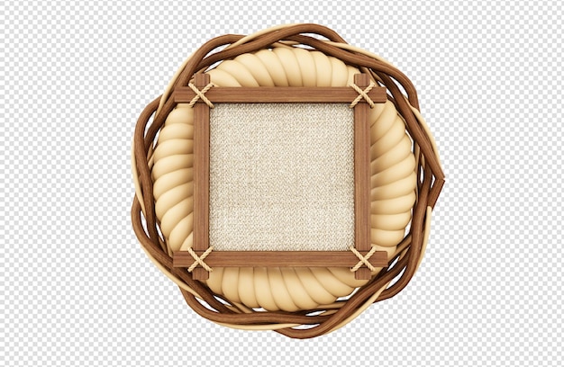 Wicker Woven Frame with Fabric Center Rustic Natural and Textured