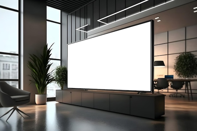 Wide horizontal LED screen in presentation or conference room, led screen presentation mockup