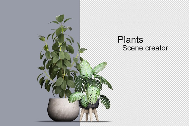 wide variety of trees and shrubs rendering