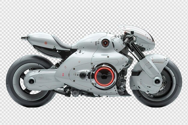 PSD widok boczny na biały futurystyczny motocykl izolowany na przezroczystym tle generatywny ai