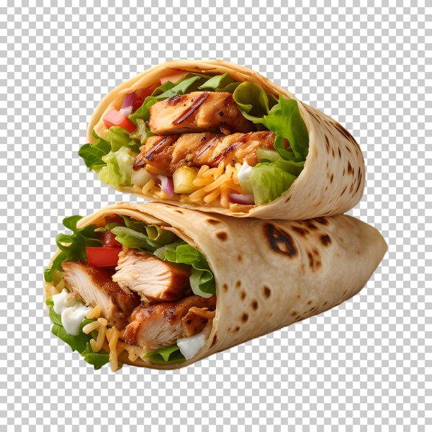 PSD widok boczny shawarma z warzywami izolowanymi na przezroczystym tle