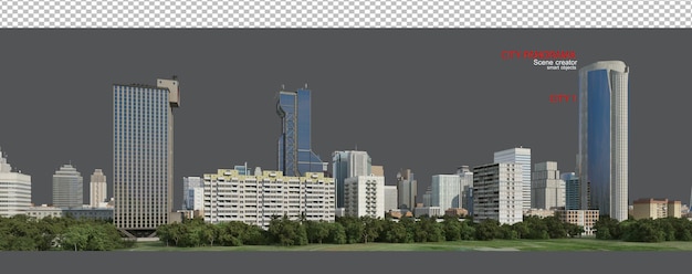 PSD widok panoramiczny w mieście znajduje się wiele wieżowców