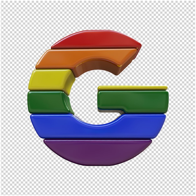 PSD widok z dołu kolorowe litery flagi lgbt. 3d litera g