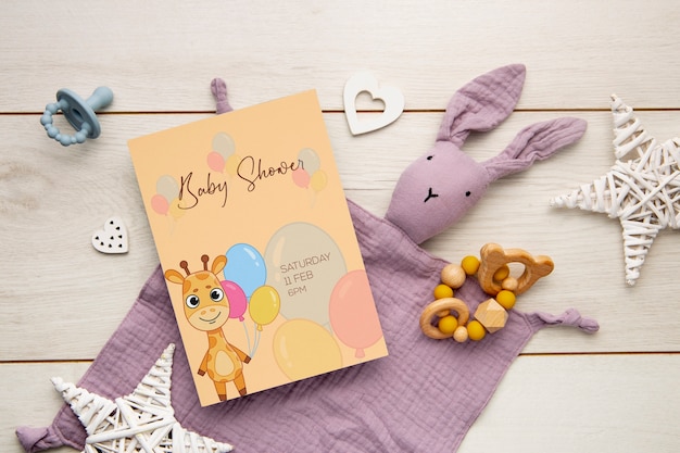 Widok Z Góry Dziewczyna Baby Shower Makieta Zaproszenia