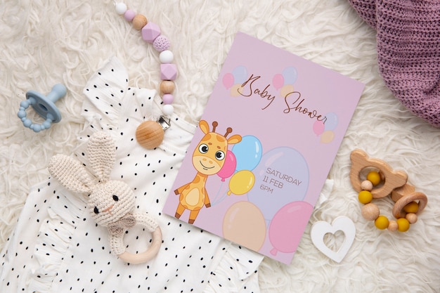 Widok Z Góry Dziewczyna Baby Shower Makieta Zaproszenia