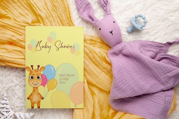 Widok Z Góry Dziewczyna Baby Shower Makieta Zaproszenia