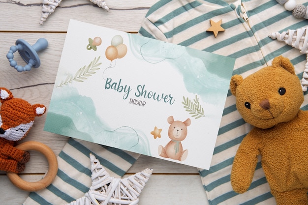 Widok Z Góry Makieta Karty Baby Shower Chłopca