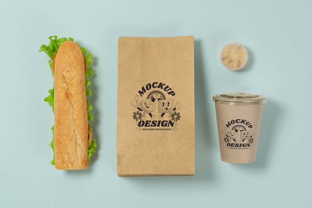 Widok z góry makiety kartonowego opakowania fast food