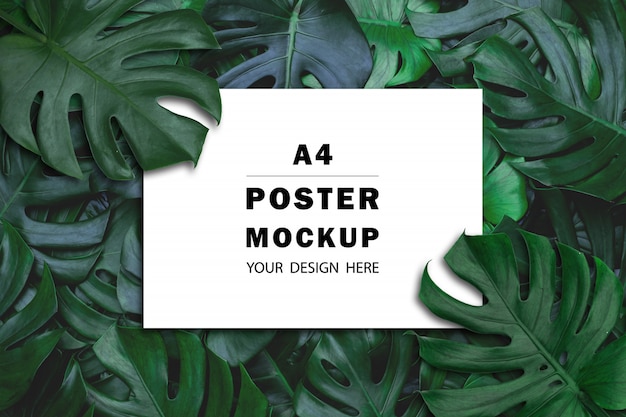Widok z góry makiety papieru z liśćmi monstera