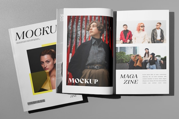 Widok z góry nad projektem makiety czasopisma