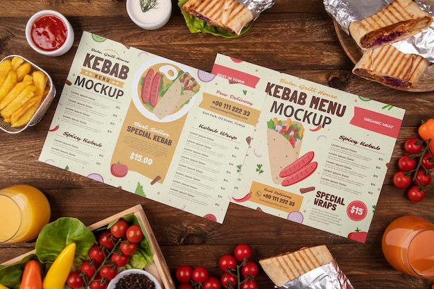 PSD widok z góry smaczny asortyment menu kebab