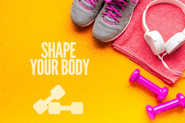 Widok z góry sprzęt fitness i heaphones