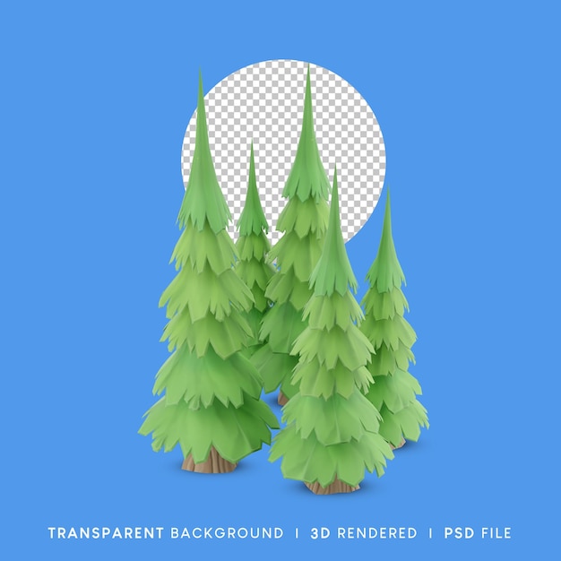 PSD wiele renderowanych 3d stylizowanych drzew z przezroczystym tłem z widoku z góry