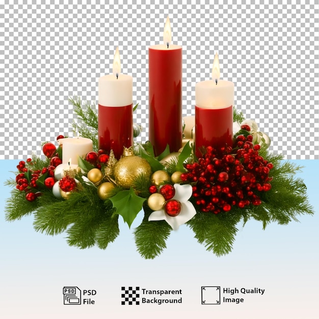 PSD wieniec wykonany z gałęzi jęczmienia ozdobiony świąteczną dekoracją świece w środkowej kompozycji generative ai