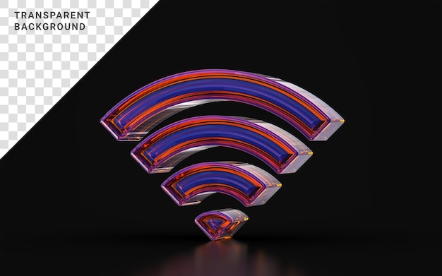 모바일에서 신호 인터넷에 대한 어두운 배경 3d 렌더링 개념에 대한 Wi-Fi 기호 유리 형태 효과